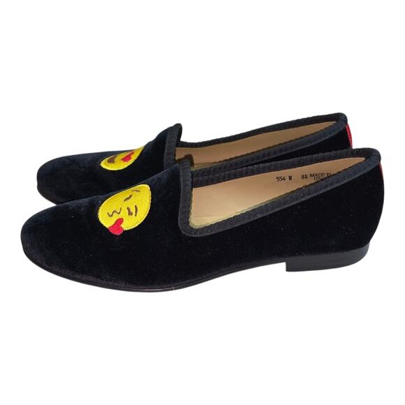 Del Toro Emoji Velvet Loafers Flats Shoes Black Italy smoking slippers SIZE 8.5 - Picture 2 of 12
